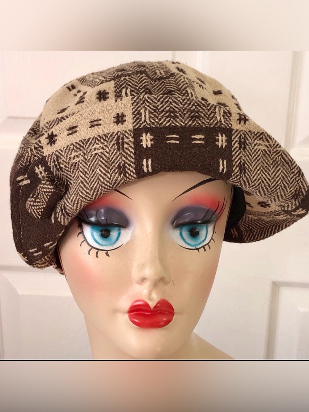 Vintage Retro 20s Tweed Patchwork Retro Cotton Hat M/L - Picture 1 of 7
